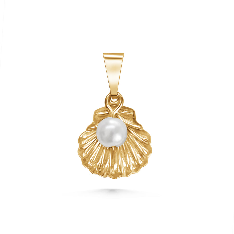 Gold Clamshell Pearl Charm