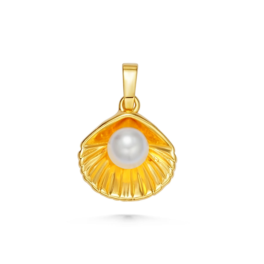 Gold Clamshell Pearl Charm