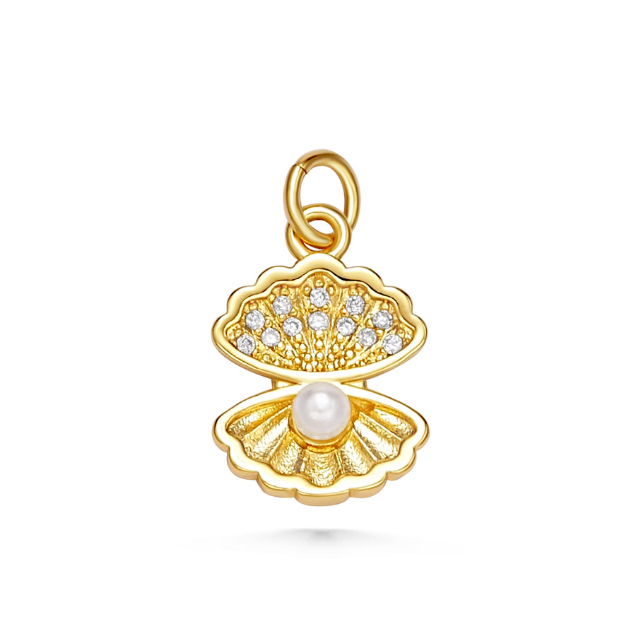 Tiny CZ Pearl Clamshell Charm